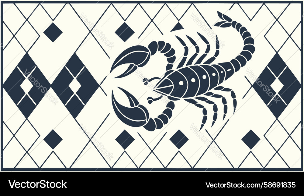 Dark argyle pattern with central scorpion motif Vector Image