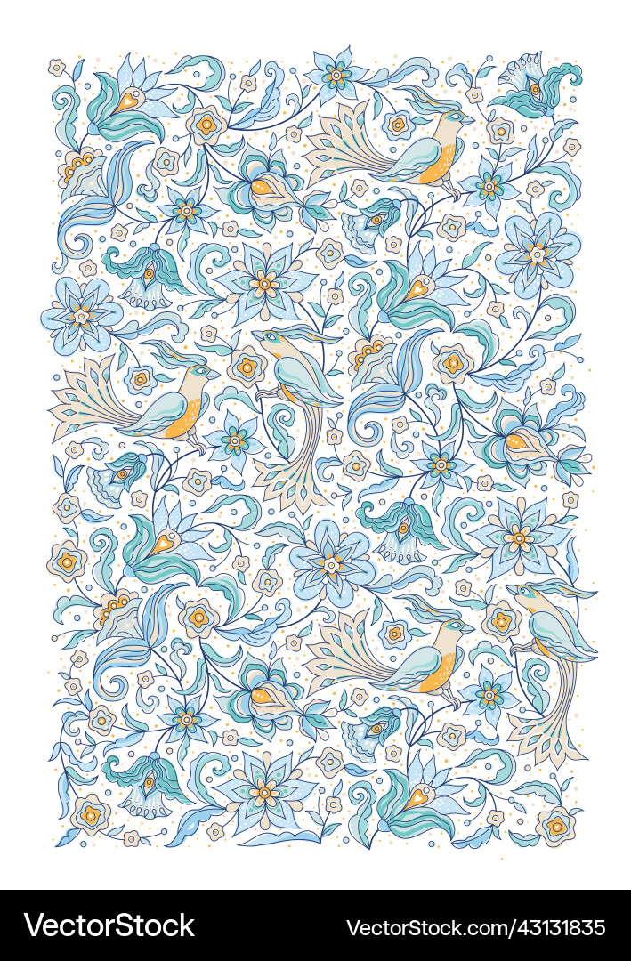 Floral pattern with birds vignette border card Floral pattern with birds vignette border card Vector Image