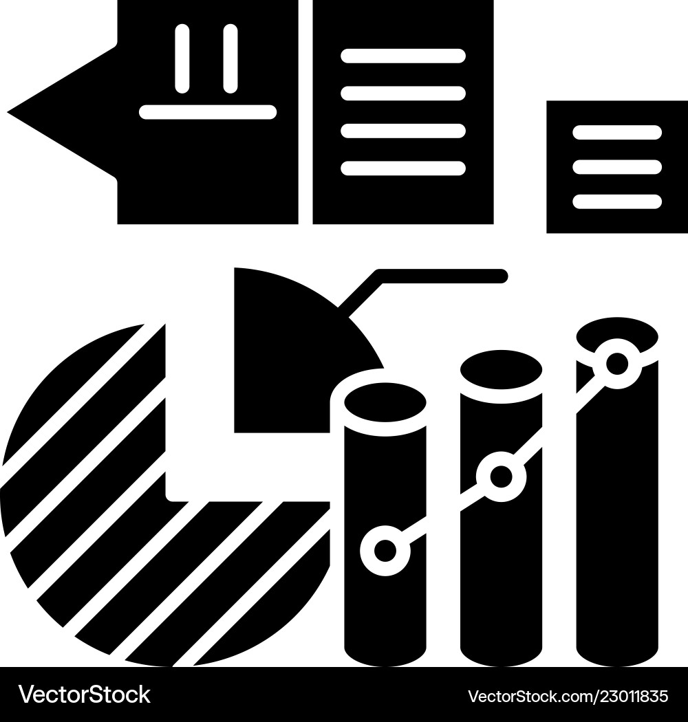 Marketing stats black icon sign Royalty Free Vector Image