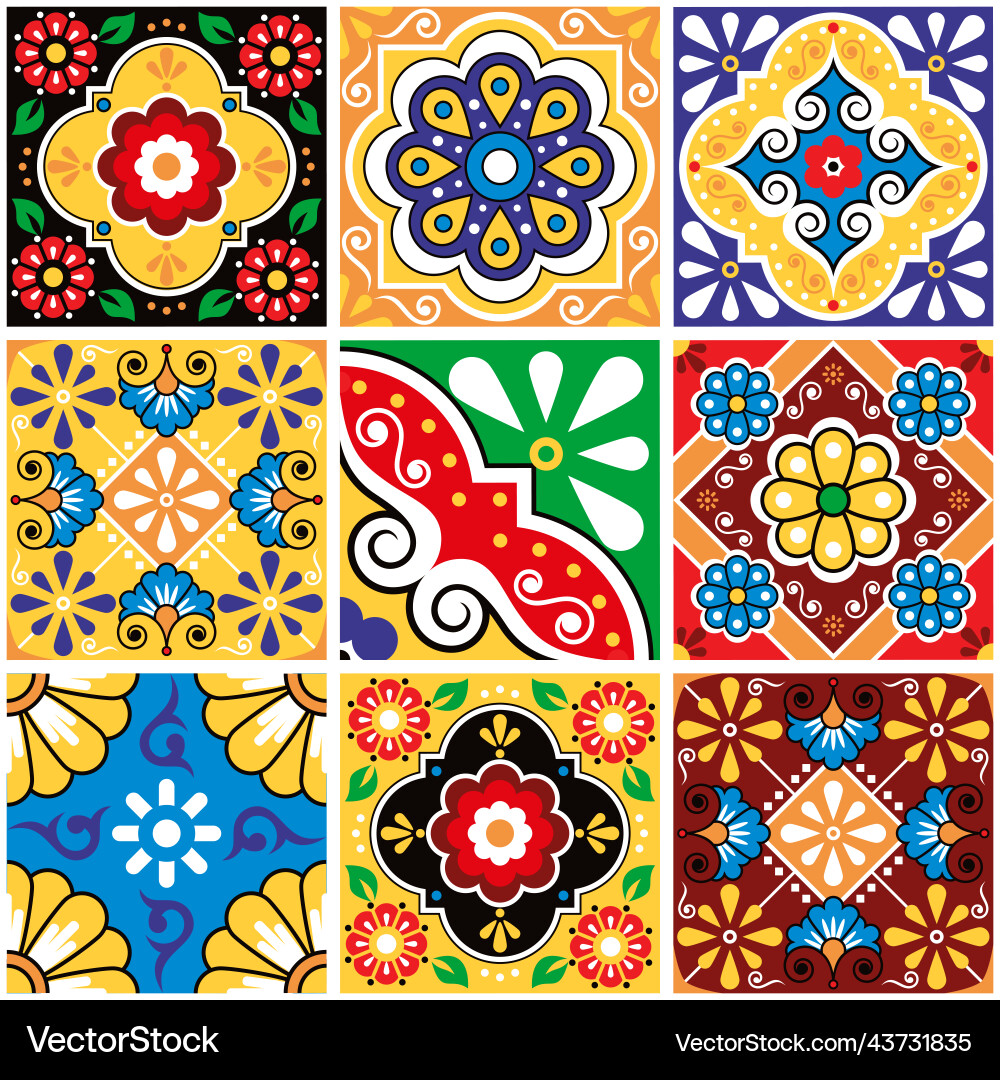 Mexican-tiles-seamless-pattern-big-set-1 vector image