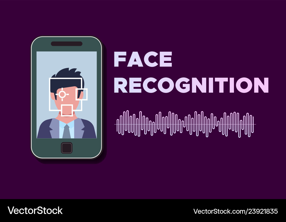 Mobile phone with program of face recognition Mobile phone with program of face recognition vector image