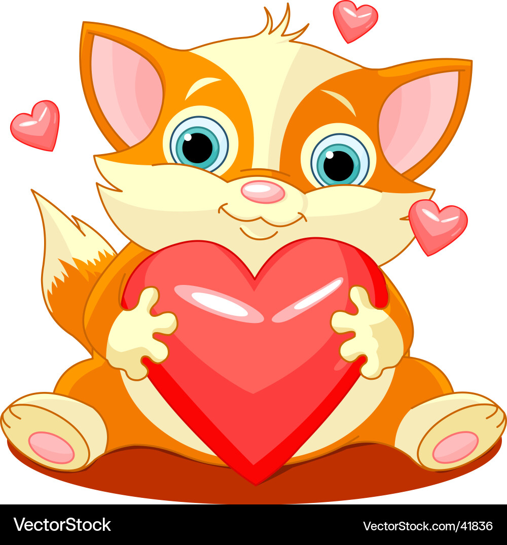 Adorable Kitten with Heart Vector Image