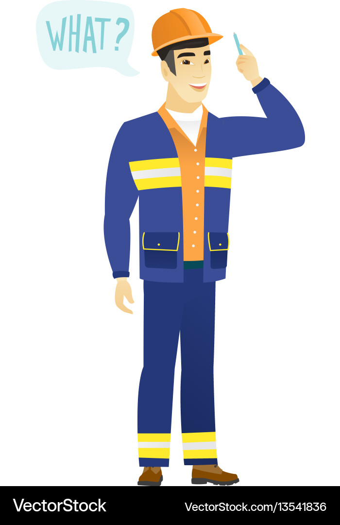 Builder with question what in speech bubble Vector Image