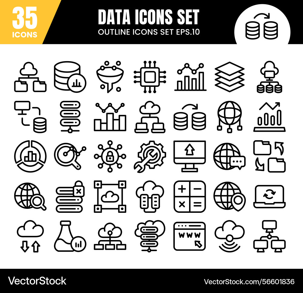 Datenbankumrisssymbole setdata Analyse Vektorbild