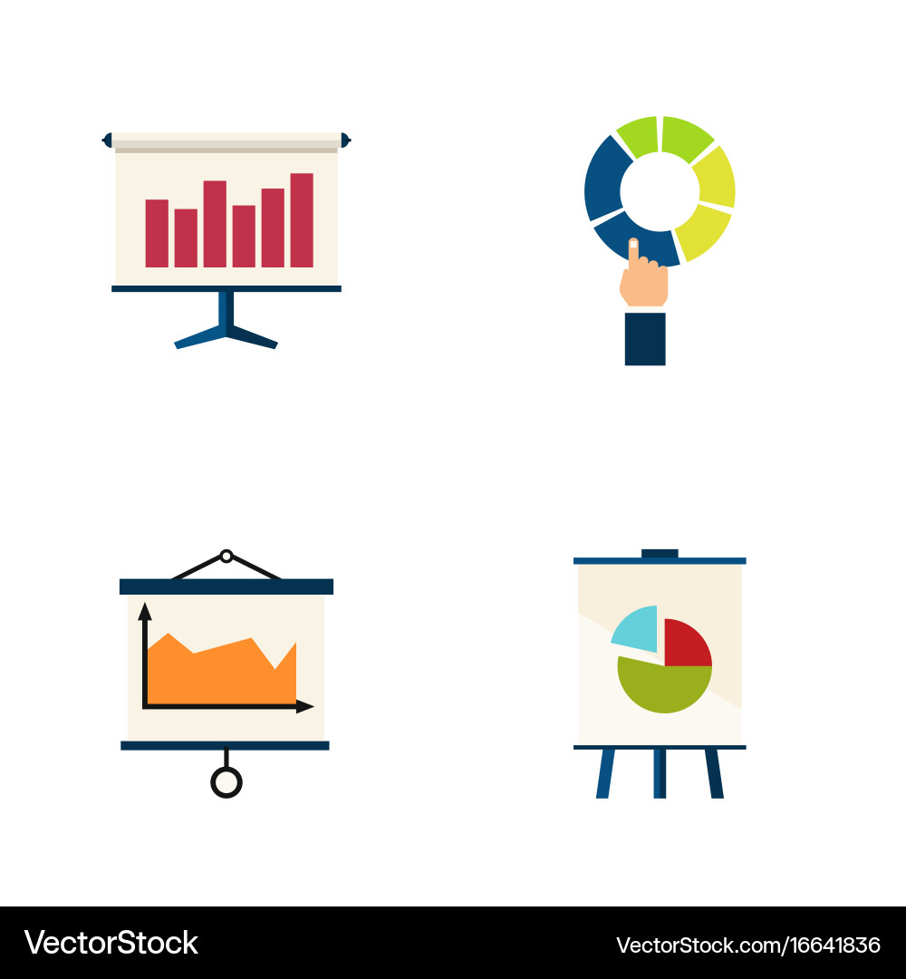 Flat icon chart set of diagram graph easel vector image