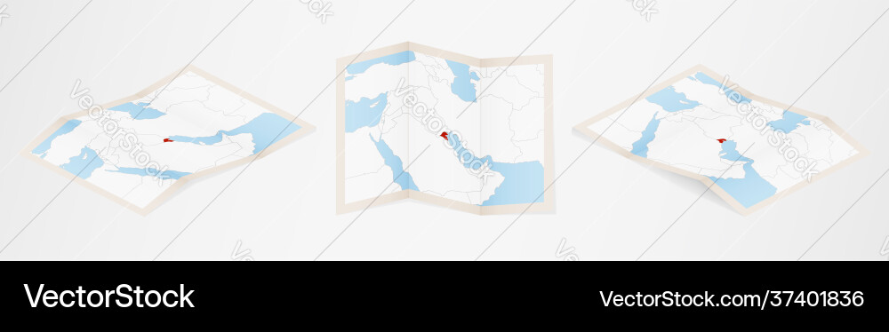 Folded map kuwait in three different versions Folded map kuwait in three different versions vector image