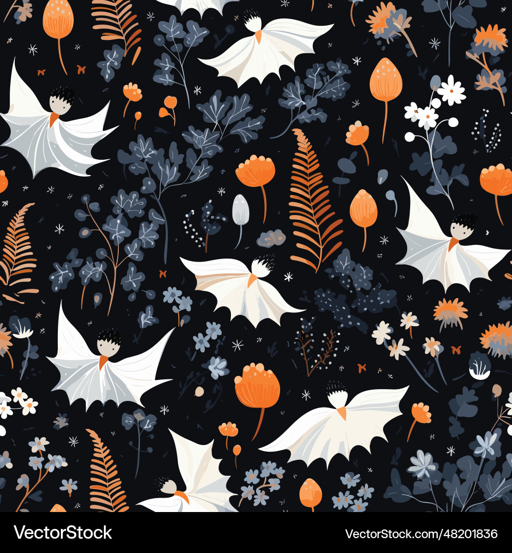 Ghostly pattern black background with ghosts Ghostly pattern black background with ghosts Vector Image