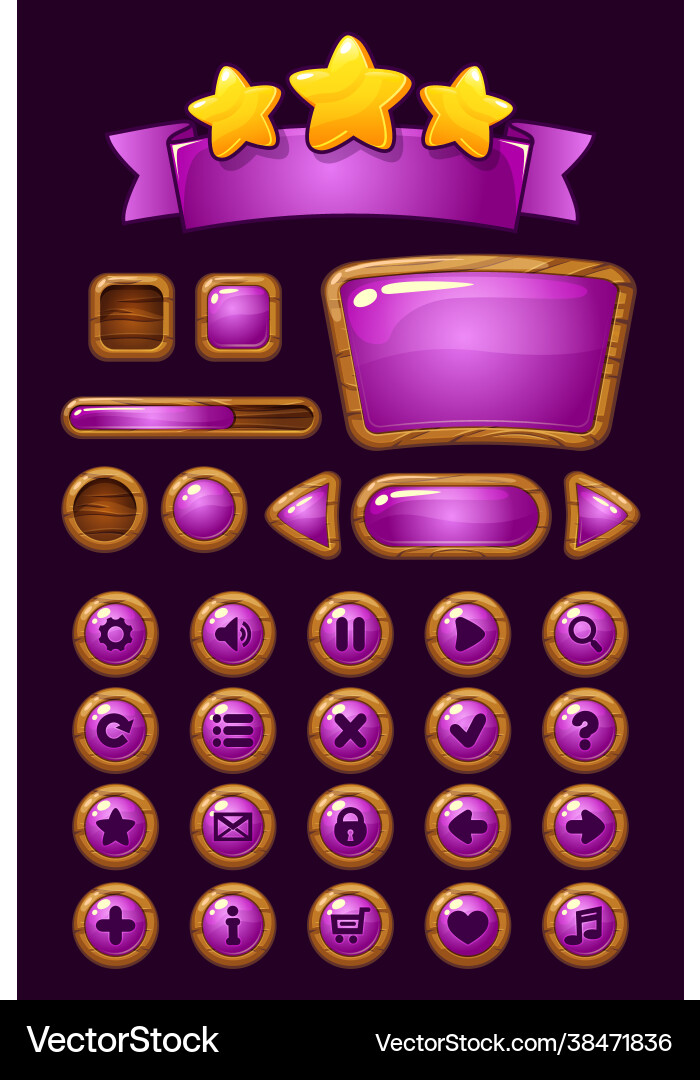 Gui wooden buttons with glossy effects for game vector image