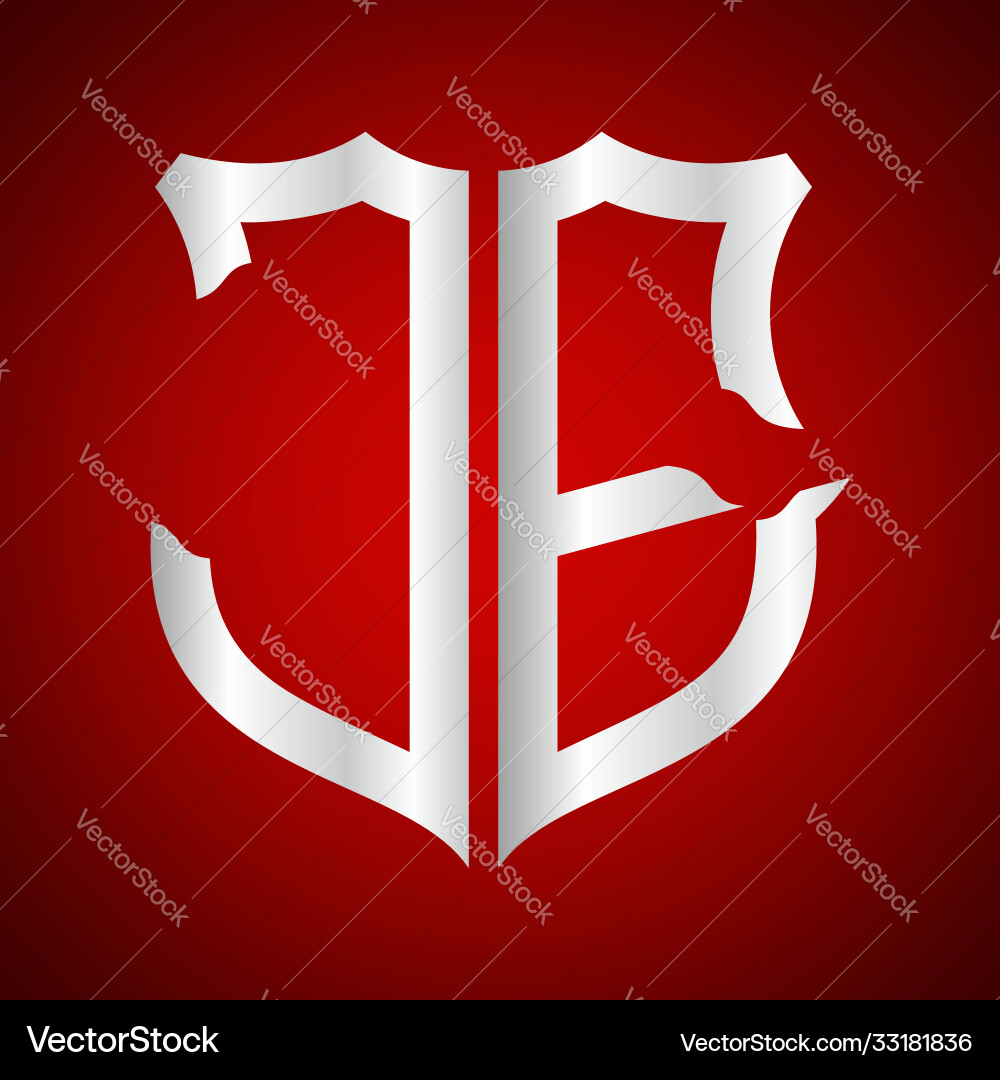 Initials j e shield shape with silver color Vector Image