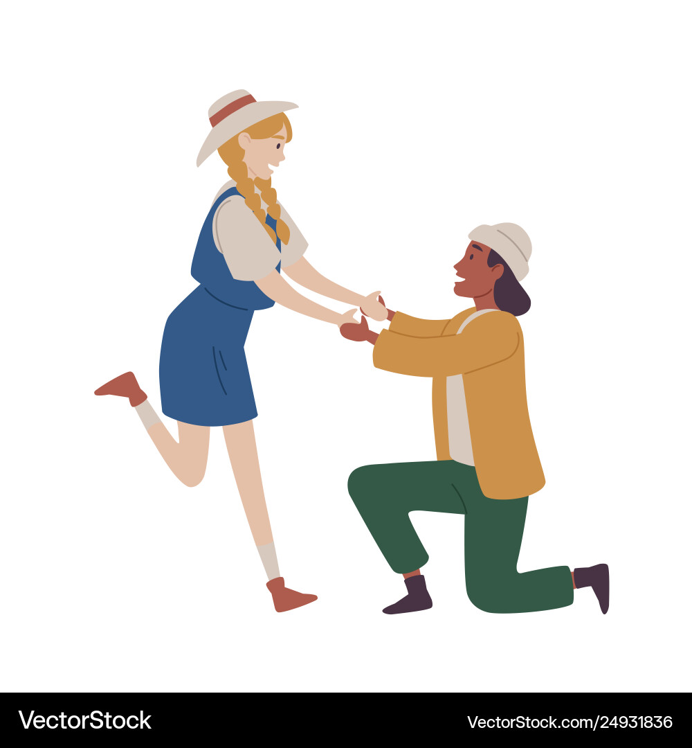 Man kneeling proposing woman marry him marriage Man kneeling proposing woman marry him marriage vector image