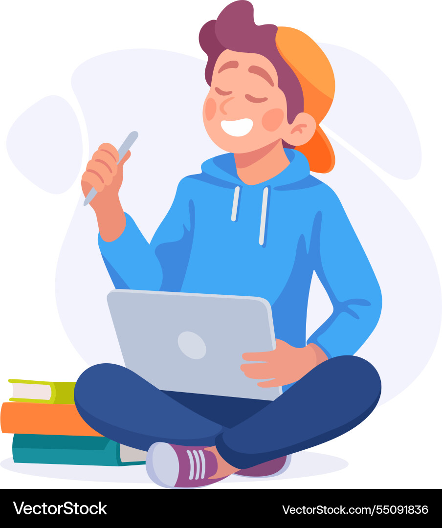 Man student character with book and laptop learn Man student character with book and laptop learn vector image