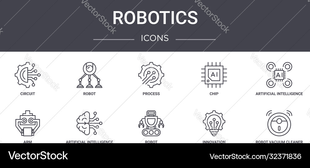 Robotics concept line icons set contains vector image