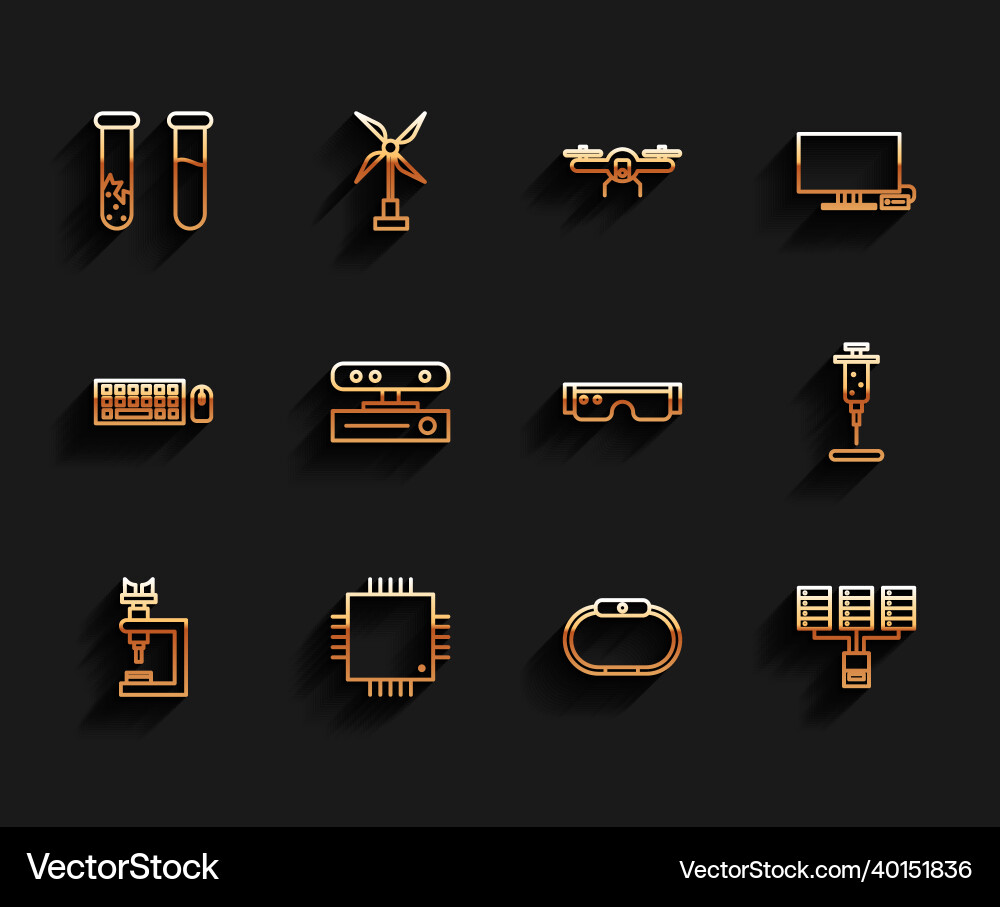 Set line microscope processor with microcircuits Set line microscope processor with microcircuits vector image