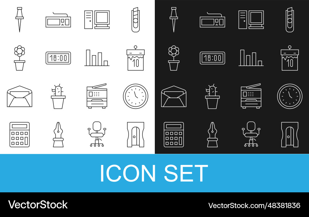 Set line pencil sharpener clock calendar computer Set line pencil sharpener clock calendar computer vector image