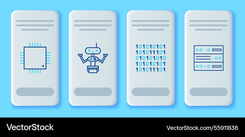 Set line robot binary code processor Set line robot binary code processor vector image