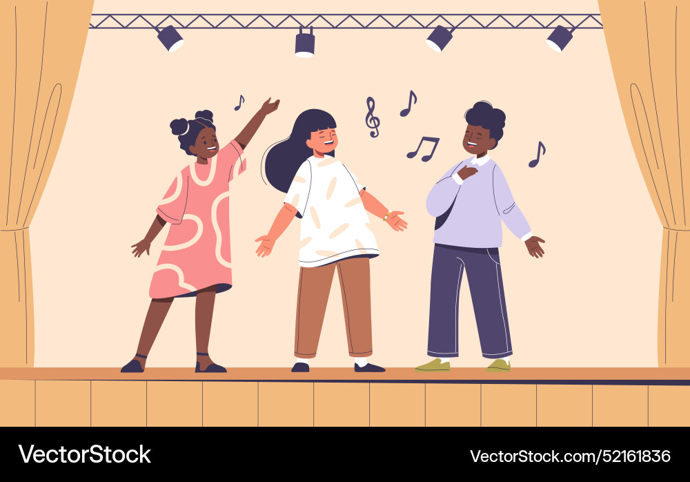 Three happy children singing Vector Image