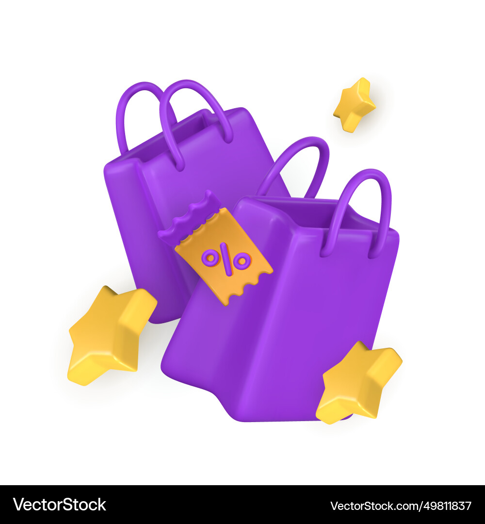 3d shopping bags banner in cartoon style discount vector image