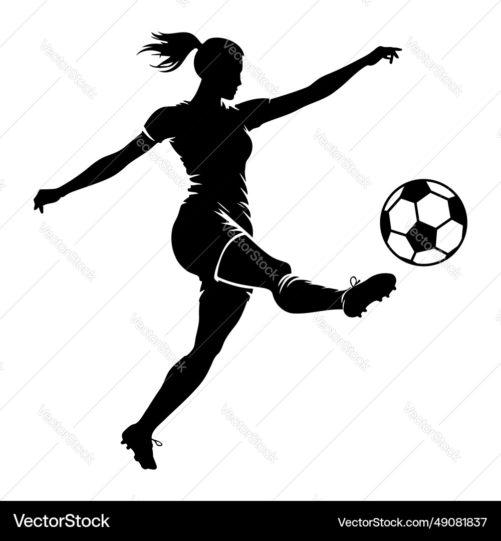 Female Soccer Player Kicking Ball Silhouette vector image