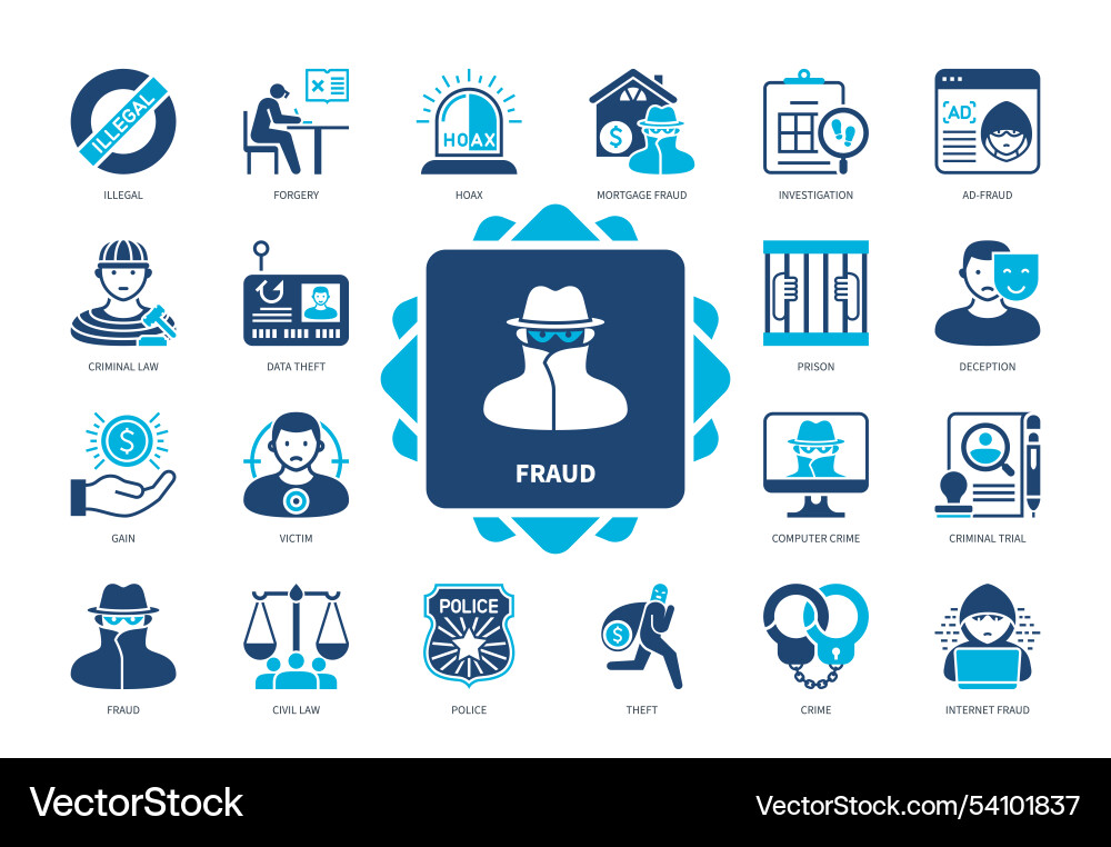 Fraud Icon Set - Data Theft & Deception Vector Image