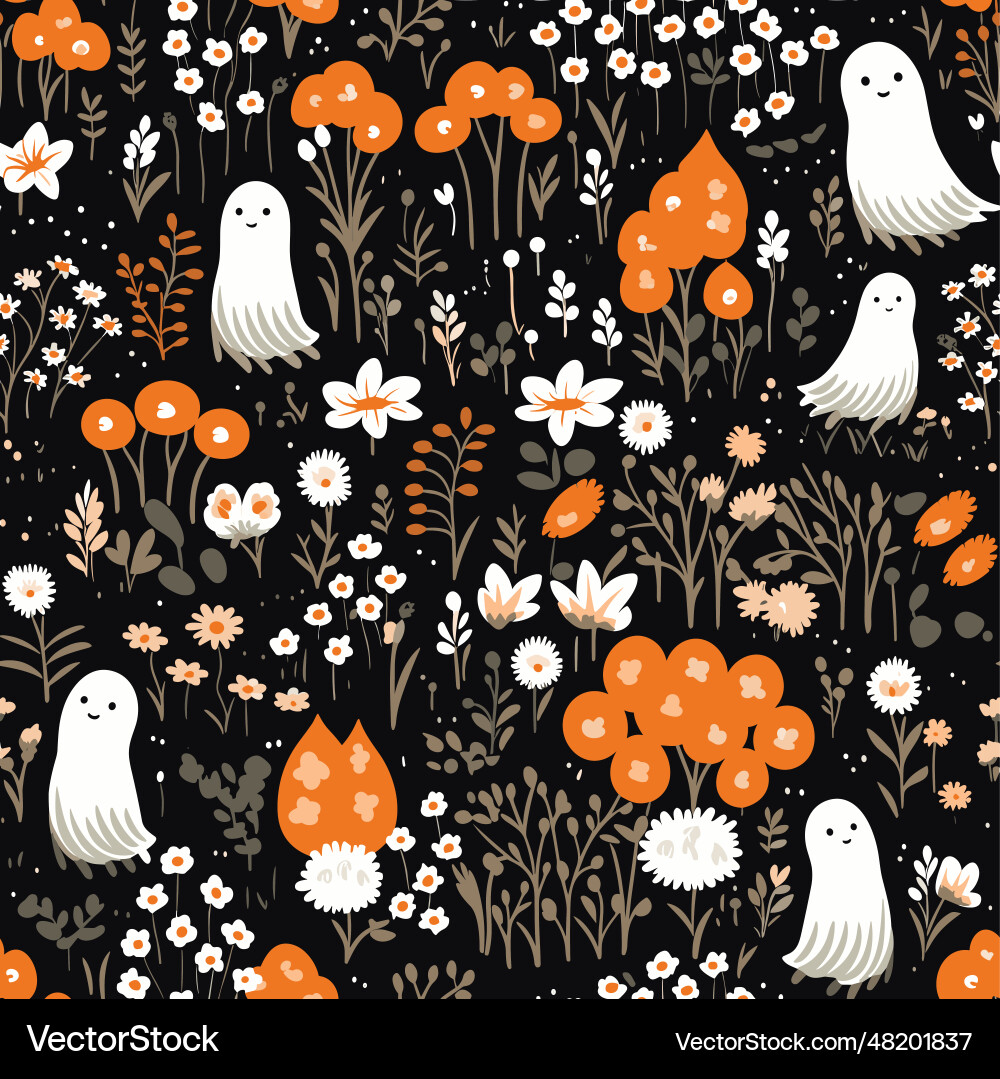 Ghostly pattern black background with ghosts Vector Image