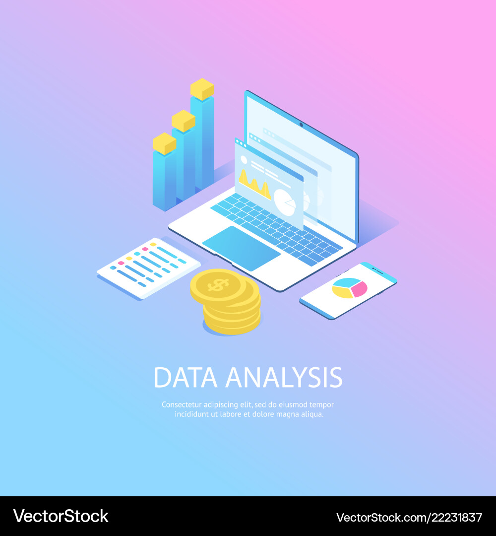 Isometric Data Analysis Web Concept vector image