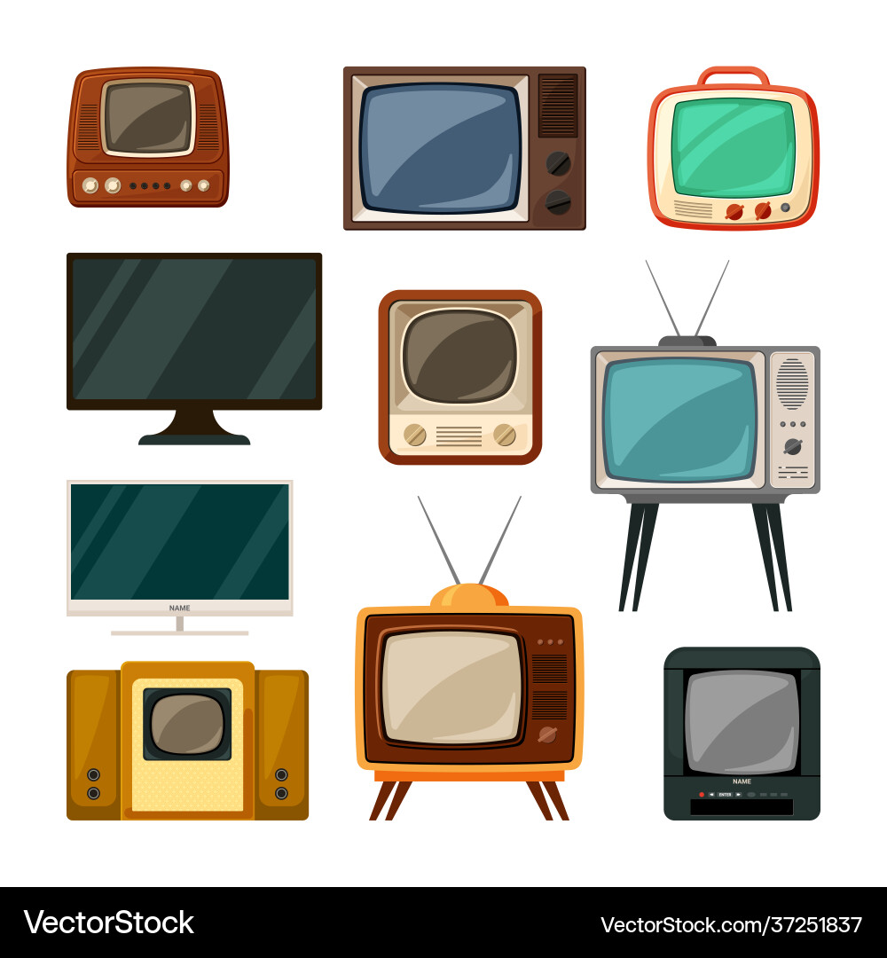 Modern and tube retro televisions set plasma Modern and tube retro televisions set plasma vector image
