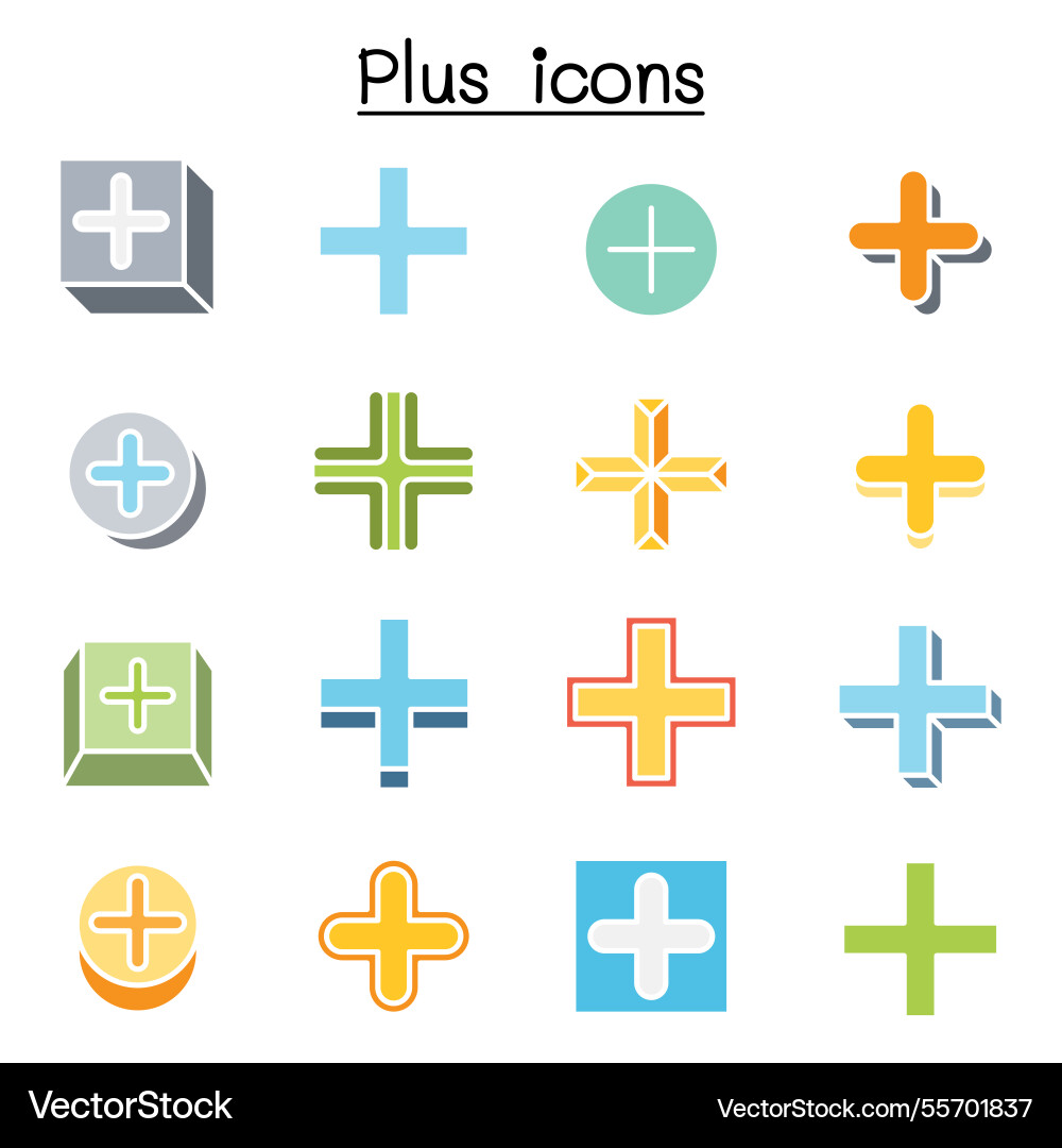 Plus positive cross add icon set in flat color Plus positive cross add icon set in flat color vector image