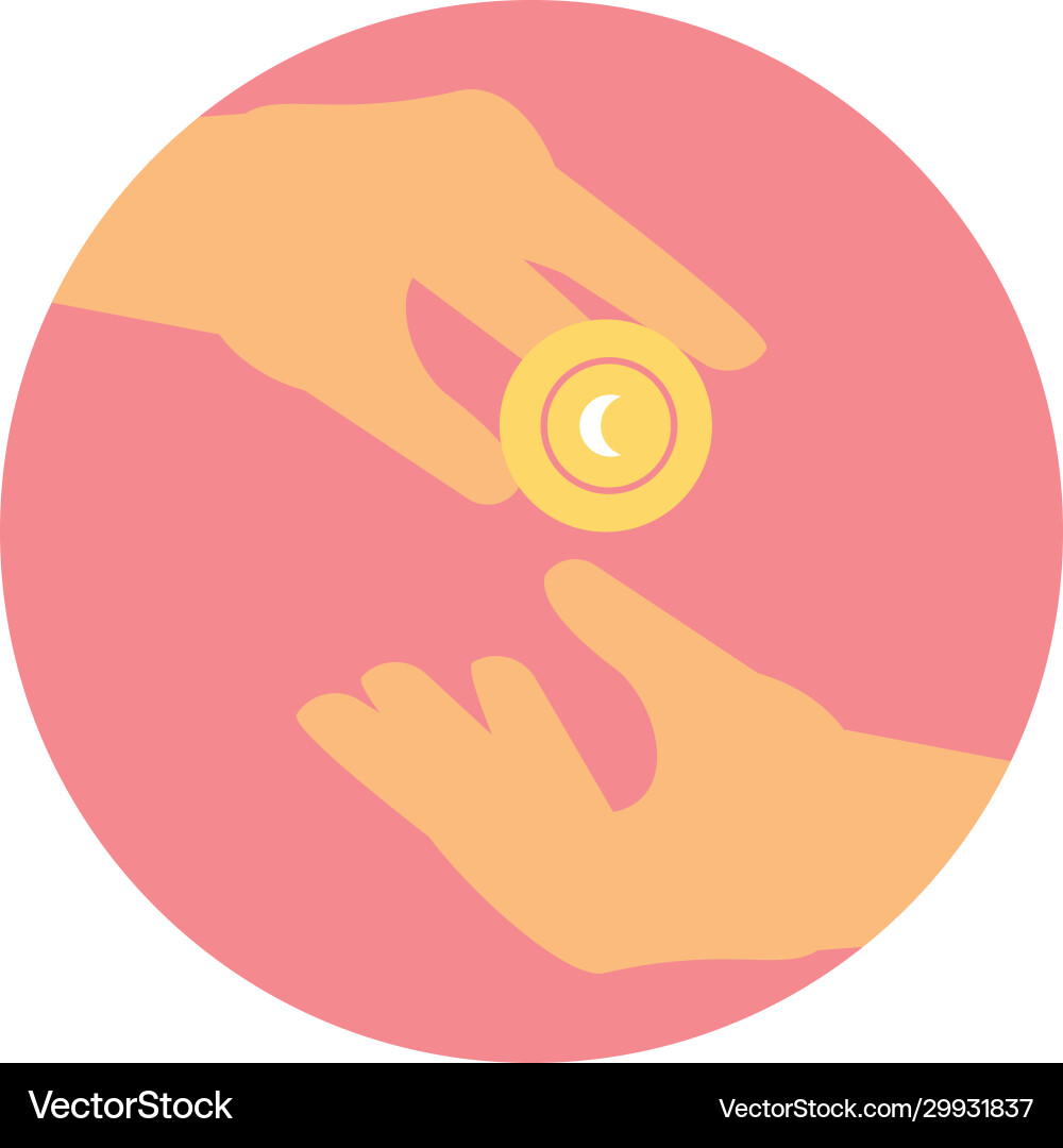 Ramadan symbols hands with coin block style vector image