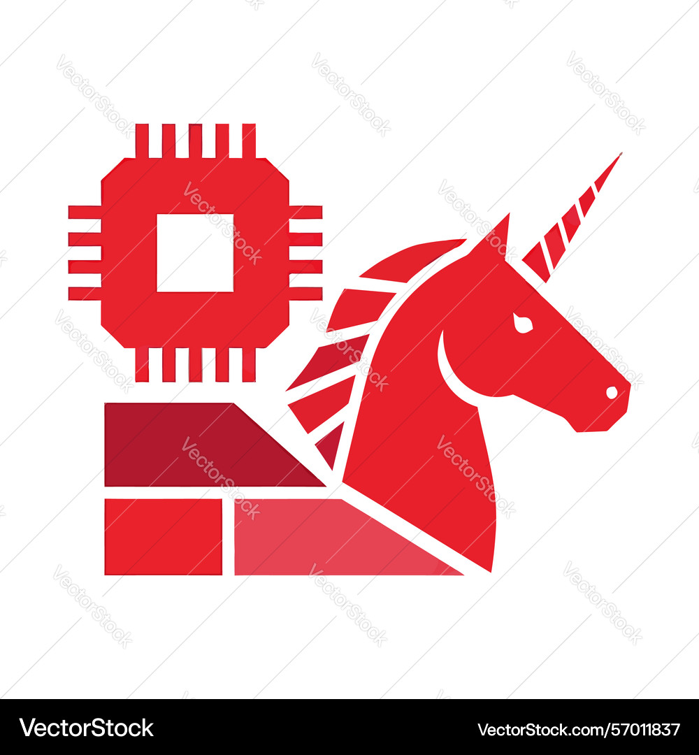 Red unicorn head with microchip abstract design Vector Image