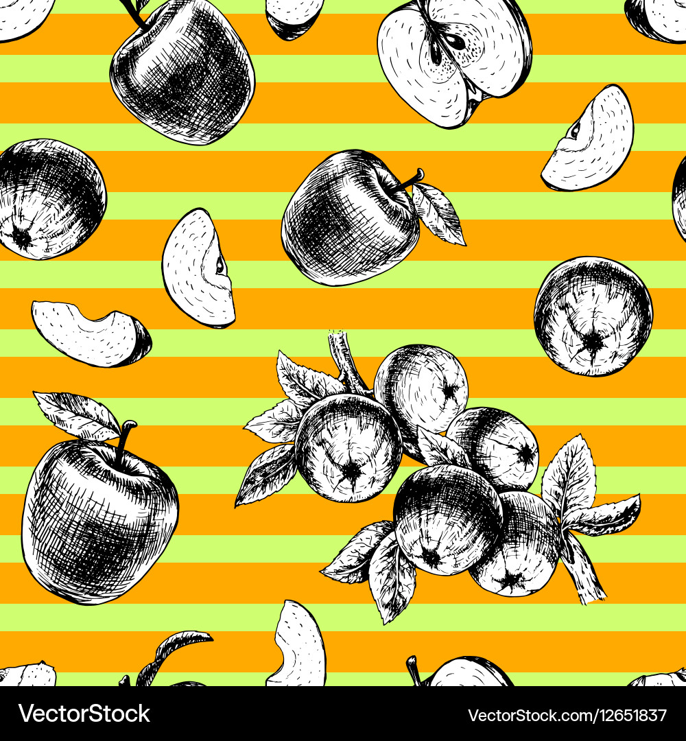 Seamless pattern with apples sketch vector image