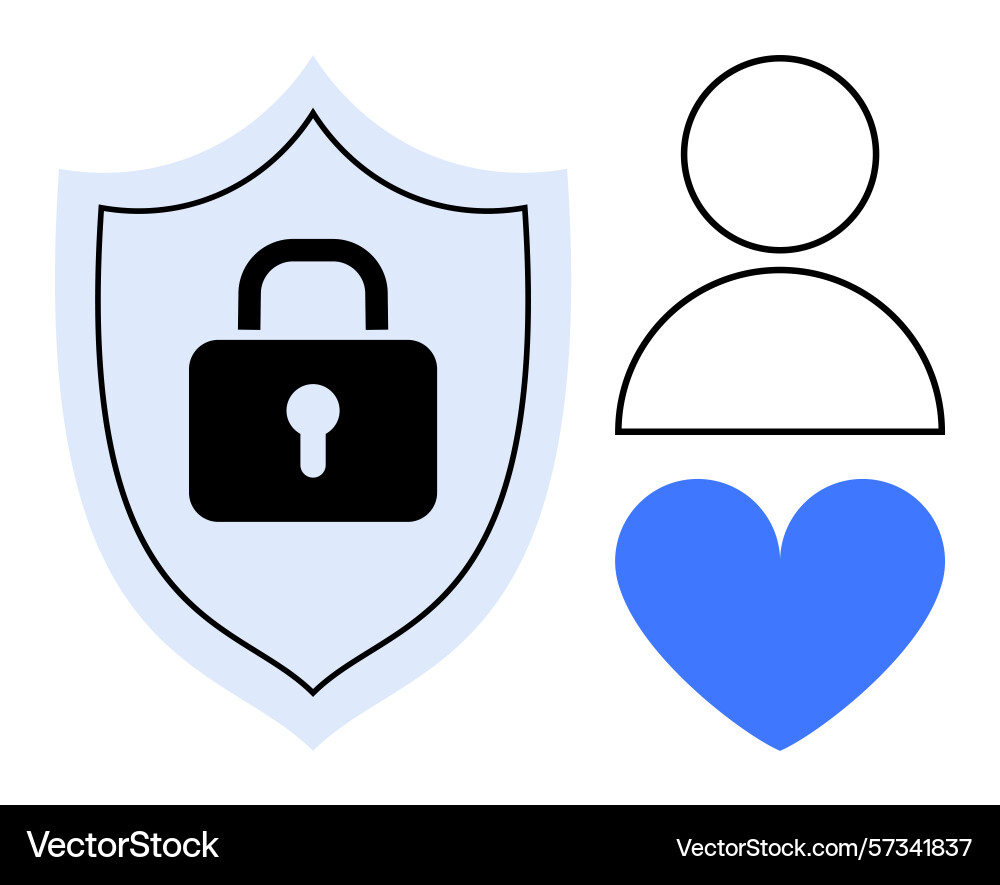 Security shield with lock user icon and heart Security shield with lock user icon and heart vector image