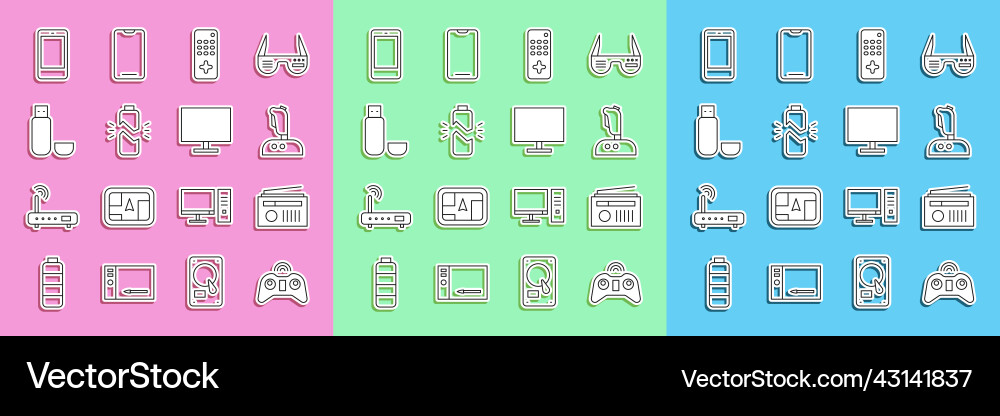 Set line wireless gamepad radio with antenna Set line wireless gamepad radio with antenna vector image