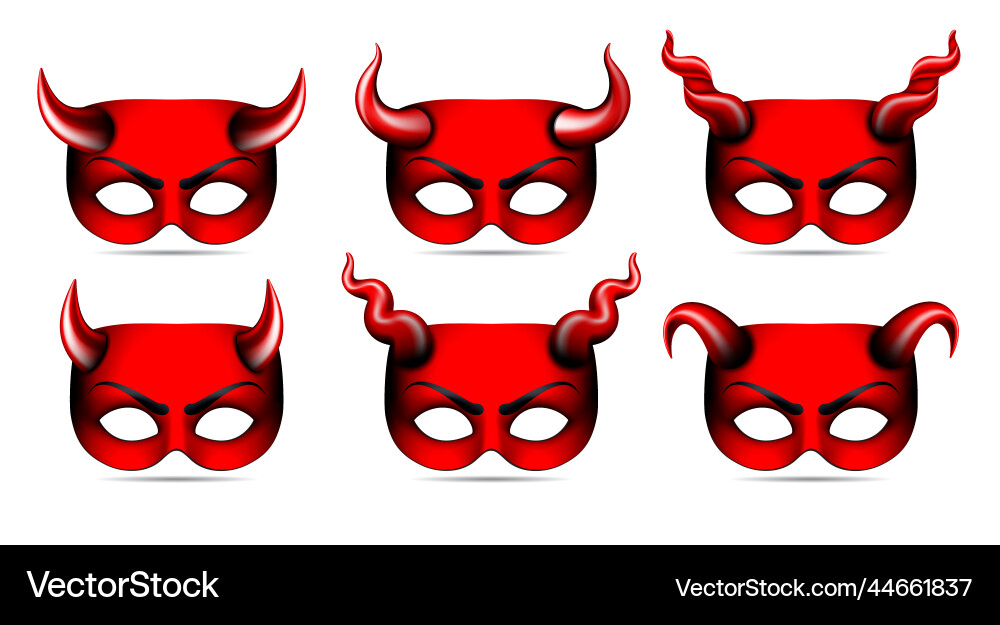 Set of carnival red devil masks with different Set of carnival red devil masks with different Vector Image