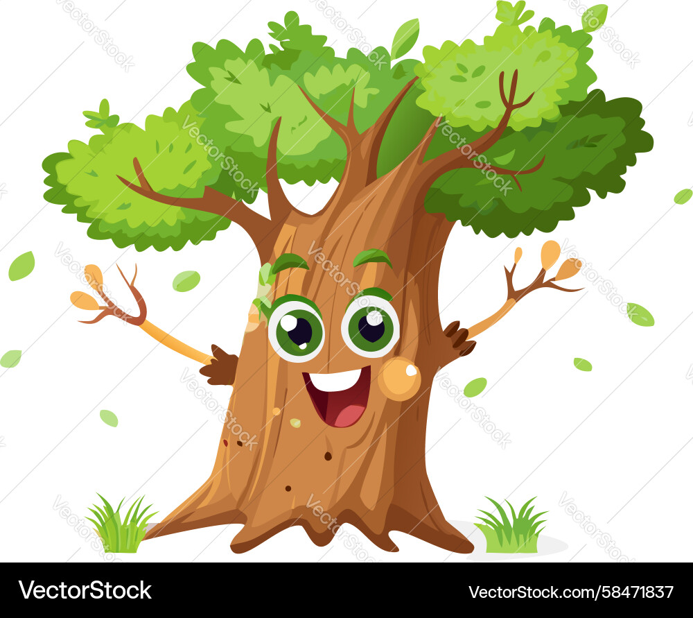 Smiling Animated Tree Character Vector Image