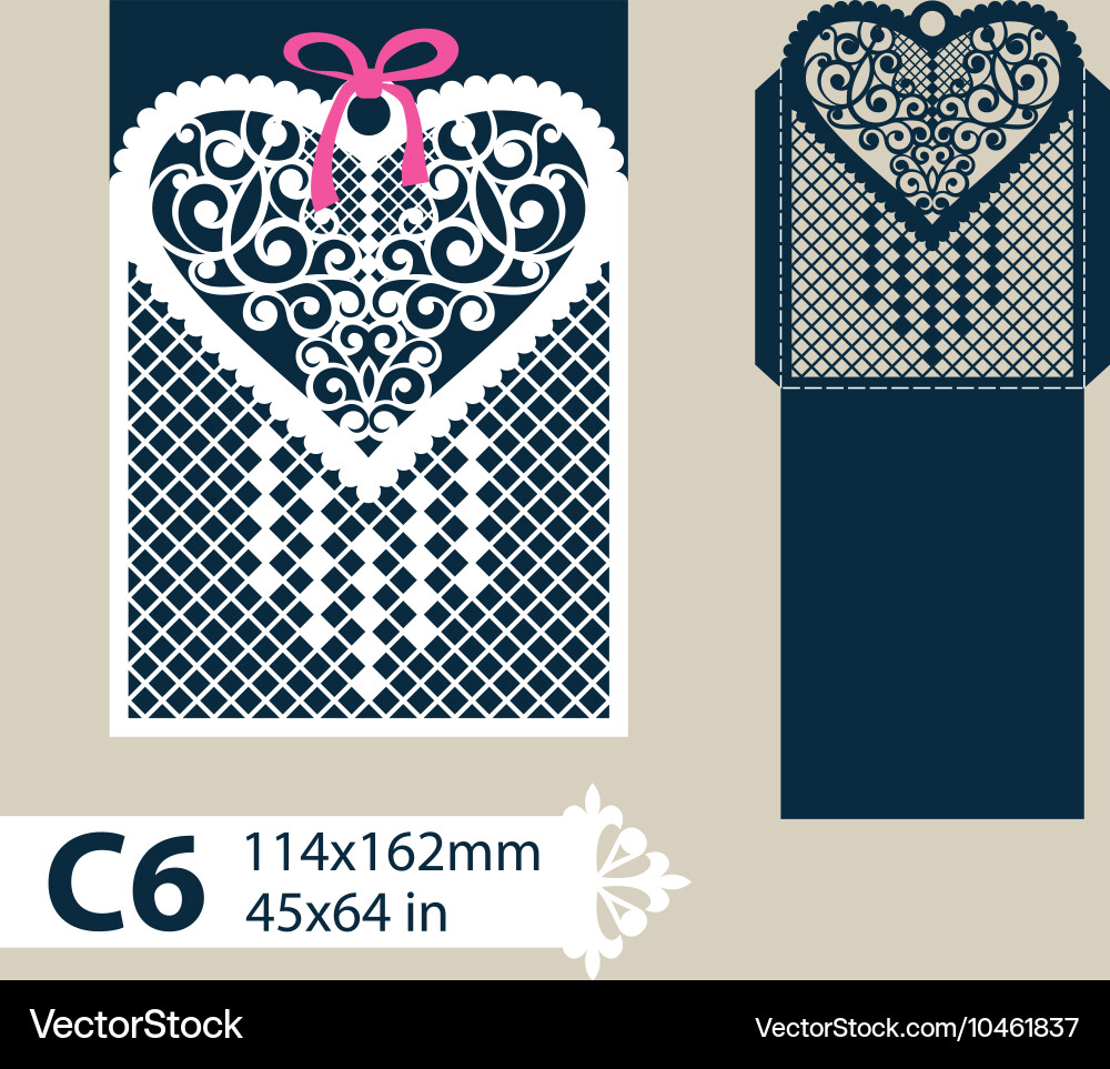 Template envelope with carved openwork heart vector image