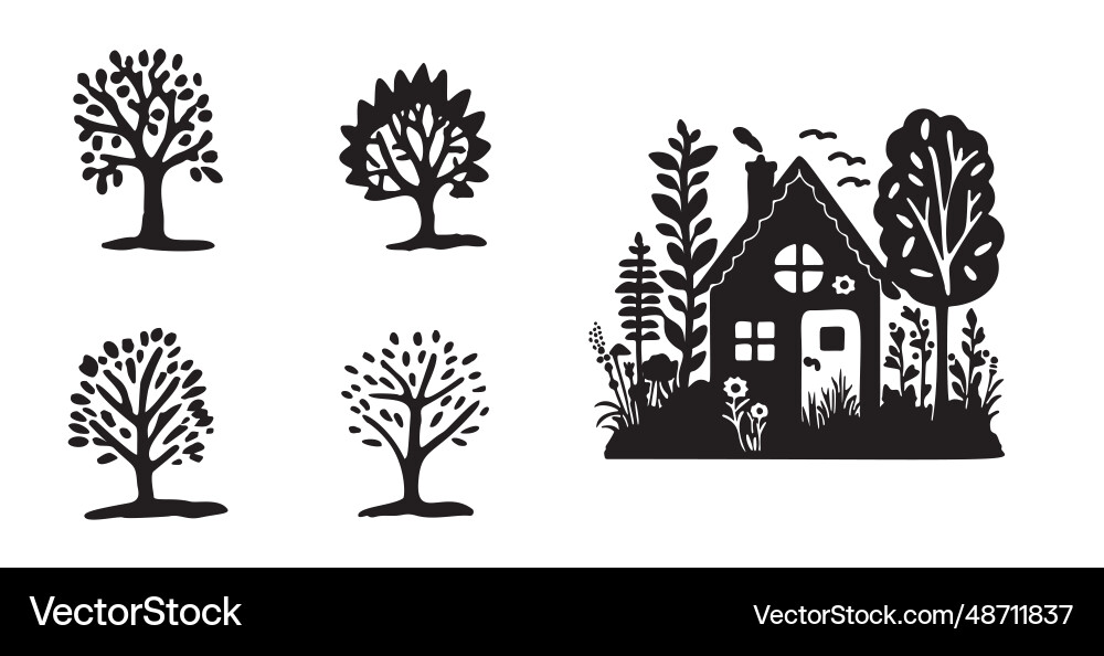 Whimsical forest tree with building design Whimsical forest tree with building design vector image