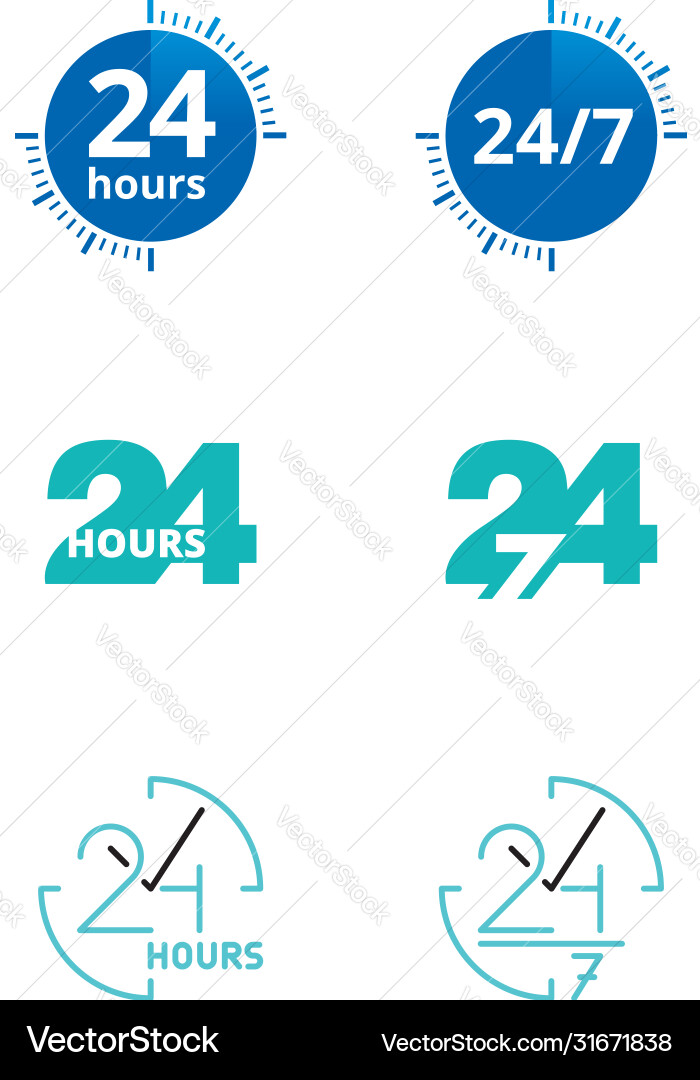 24 hours and 7 days icons set 6 in 1 vector image