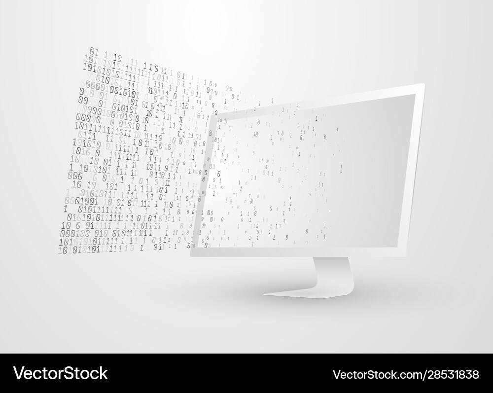 Binary code coming out computer screen vector image