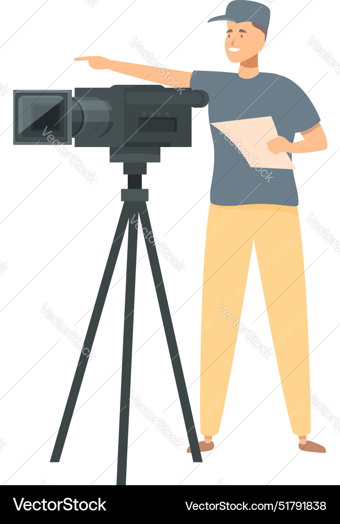 Cameraman holding script pointing with finger Vector Image