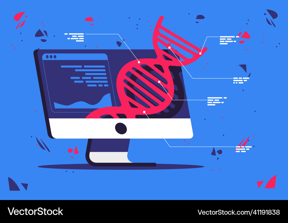 Computer monitor with an image of a dna molecule Computer monitor with an image of a dna molecule vector image
