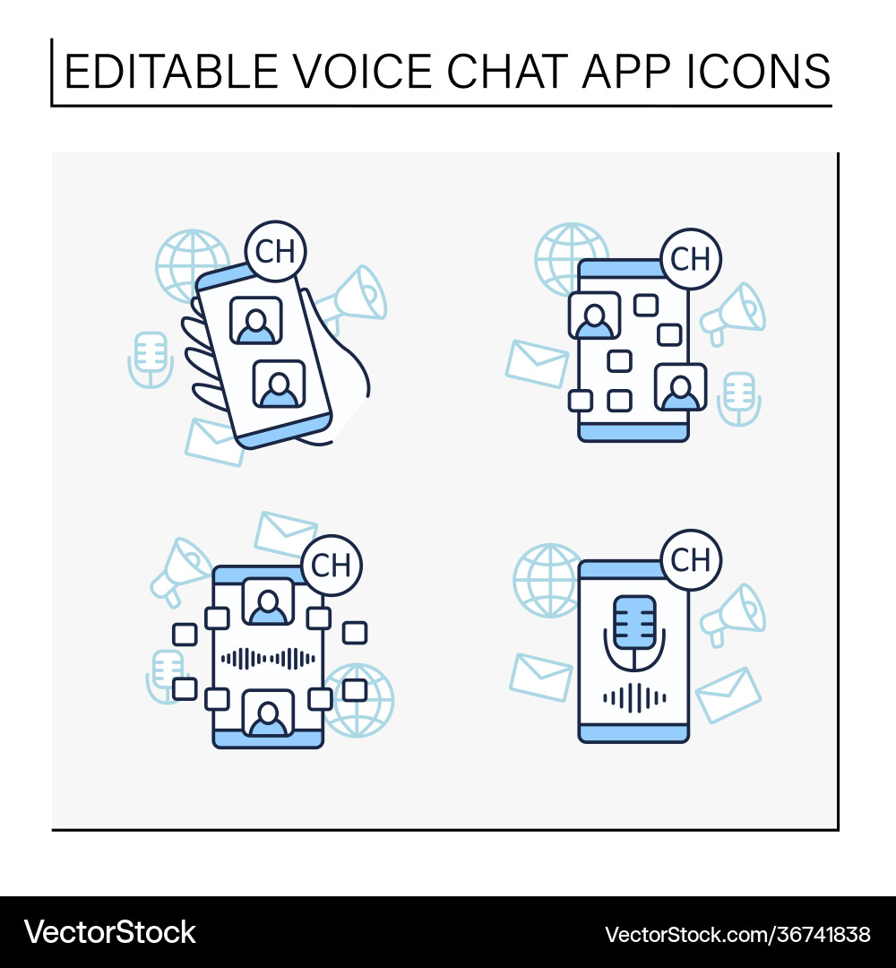 Drop in audio app line icons set Drop in audio app line icons set Vector Image