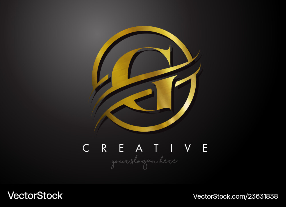 G golden letter logo design with circle swoosh Vector Image