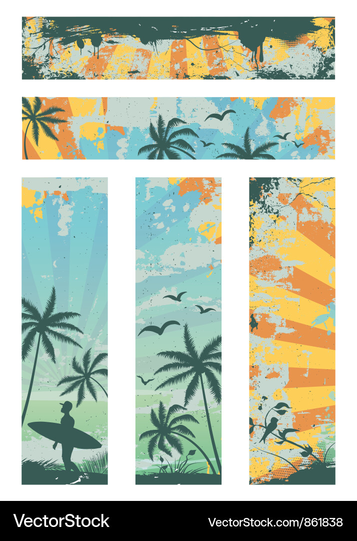 Grunge Summer Banners - Palm Trees & Sun Vector Image