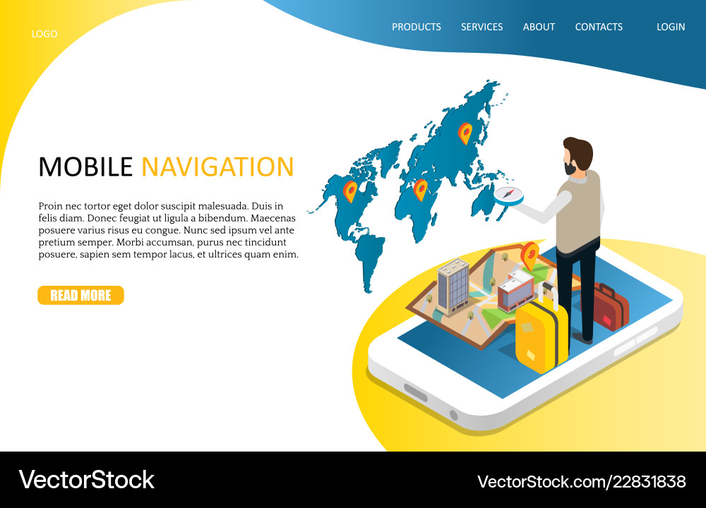 Mobile navigation landing page website Mobile navigation landing page website vector image