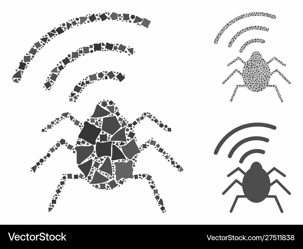 Radio bug mosaic icon irregular elements Radio bug mosaic icon irregular elements vector image
