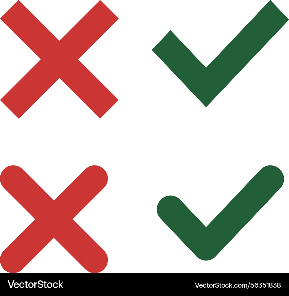 Red cross and green check symbols in simple design Red cross and green check symbols in simple design Vector Image