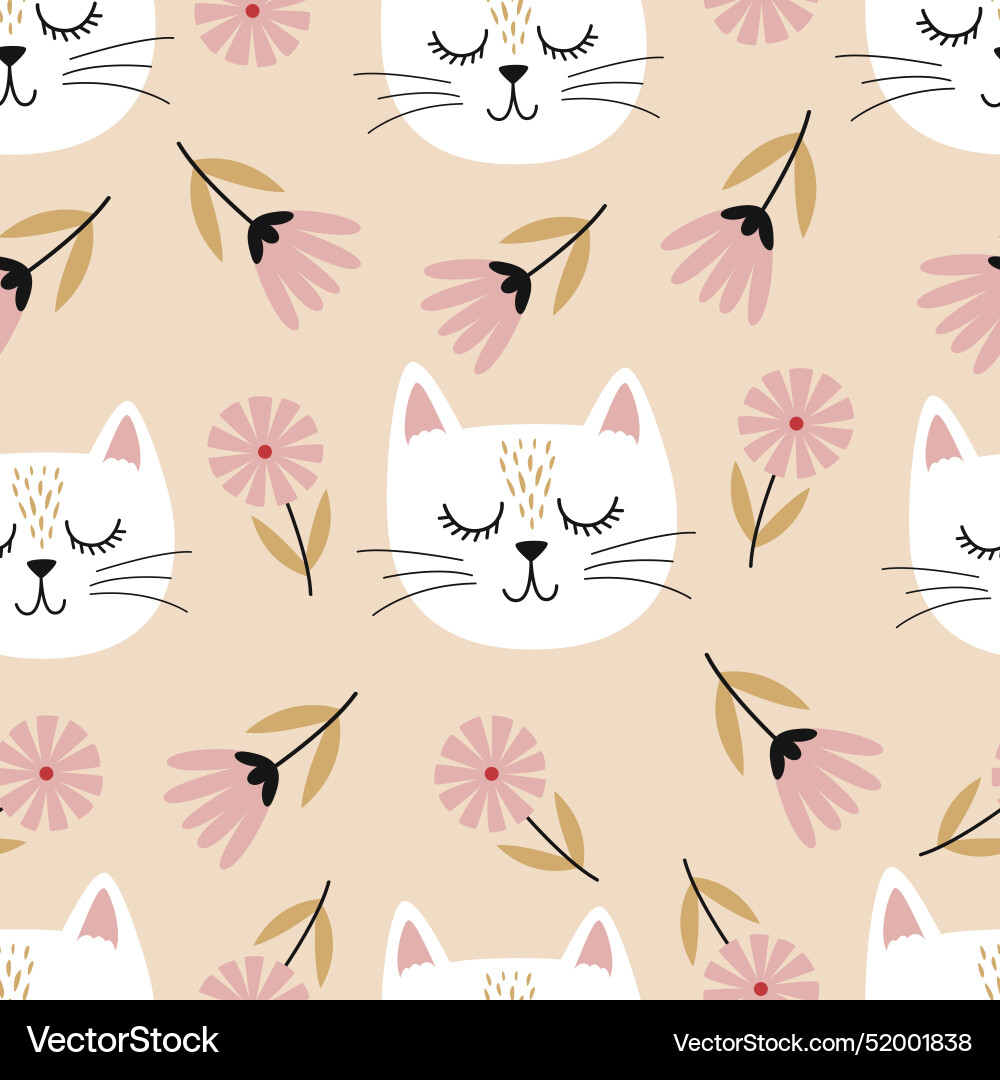 Seamless pattern with funny cat heads vector image