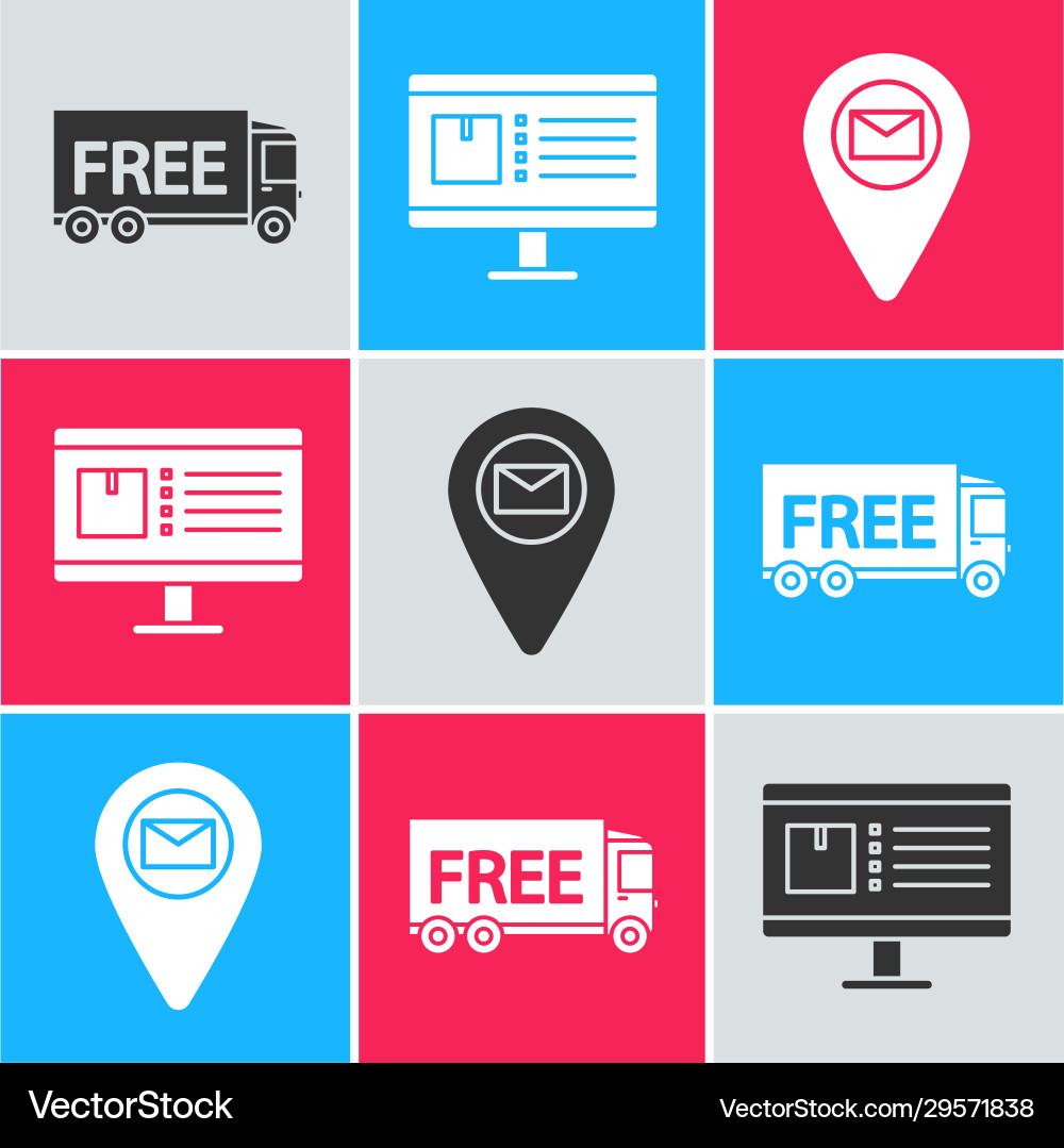 Set free delivery service computer monitor Set free delivery service computer monitor vector image