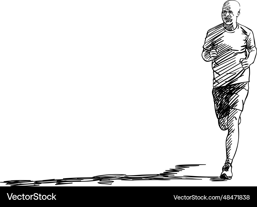 Sketch of running man with long shadow hand drawn vector image