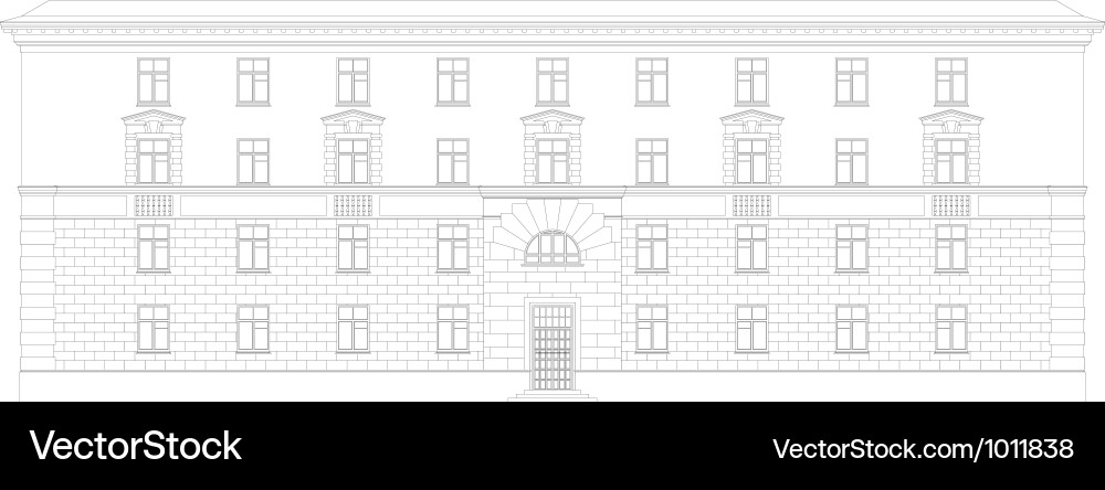 Wireframe Building Facade Blueprint Vector Image